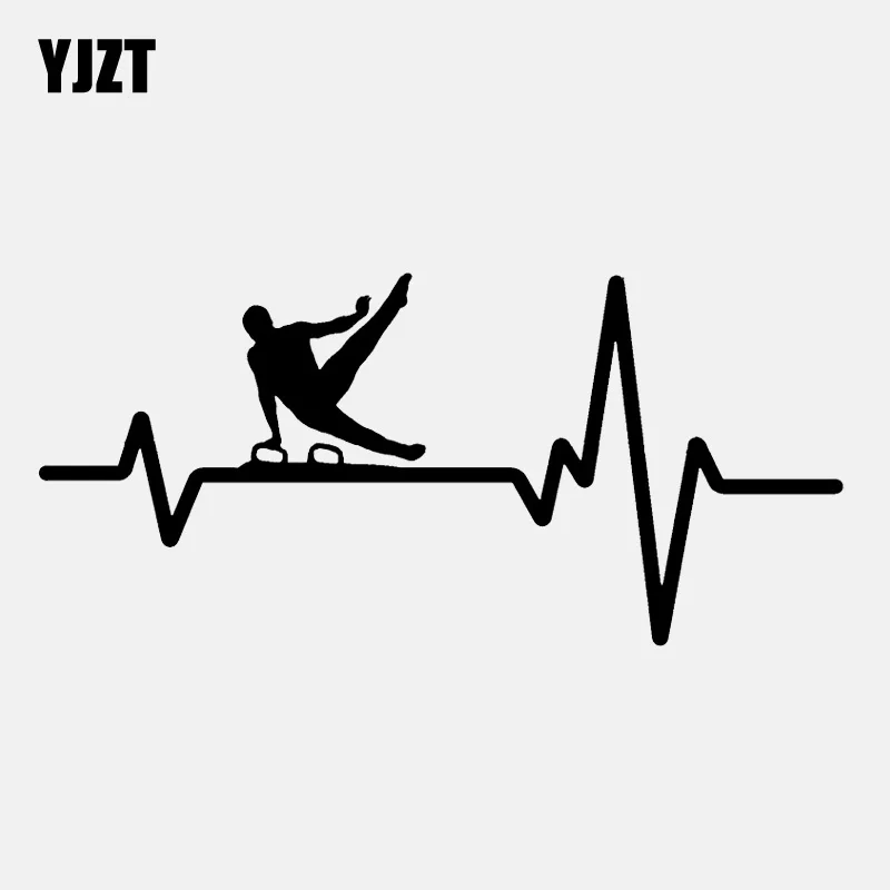 YJZT 15.8CM*7.3CM GYMNASTICS Mens Horse One Hand Grab Heartbeat Vinyl Black/Silver Car Sticker C22-1222