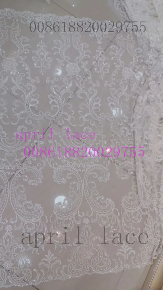 MX448 stock offwhite sequin  beads french net tulle mesh  lace for evening dress/sawing/wedding,fast ship all over world