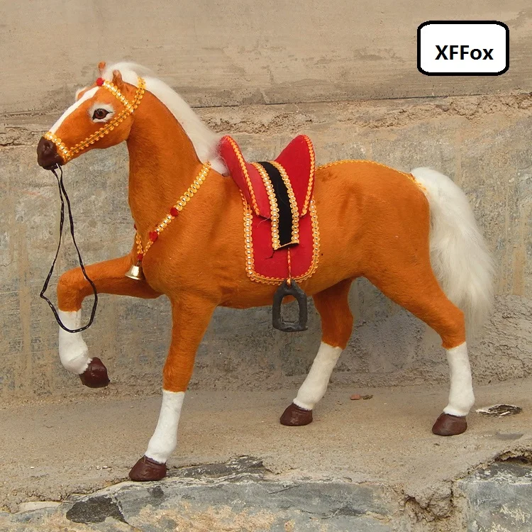 big real life yellow horse model plastic&furs simulation rise up leg horse with saddle gift about 32x28cm xf1865