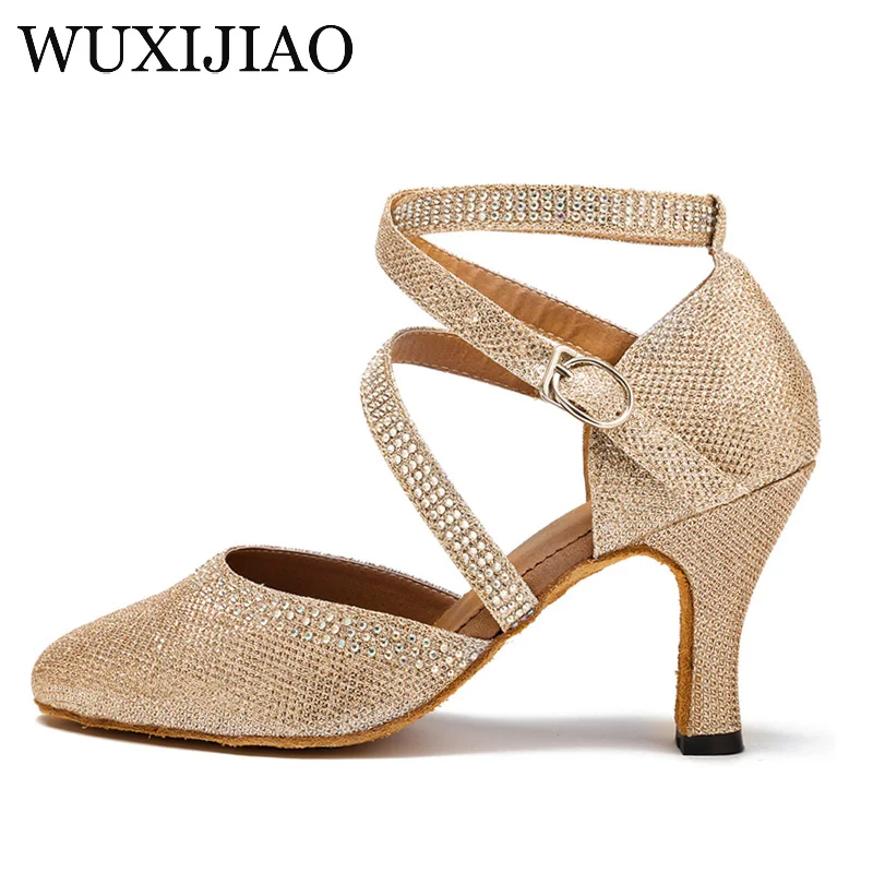 WUXIJIAO Women Latin Dance Shoes Salsa Shoes Social Party Shoes for Female Tango Samba Ballroom Dance Shoes Heel 7.5cm