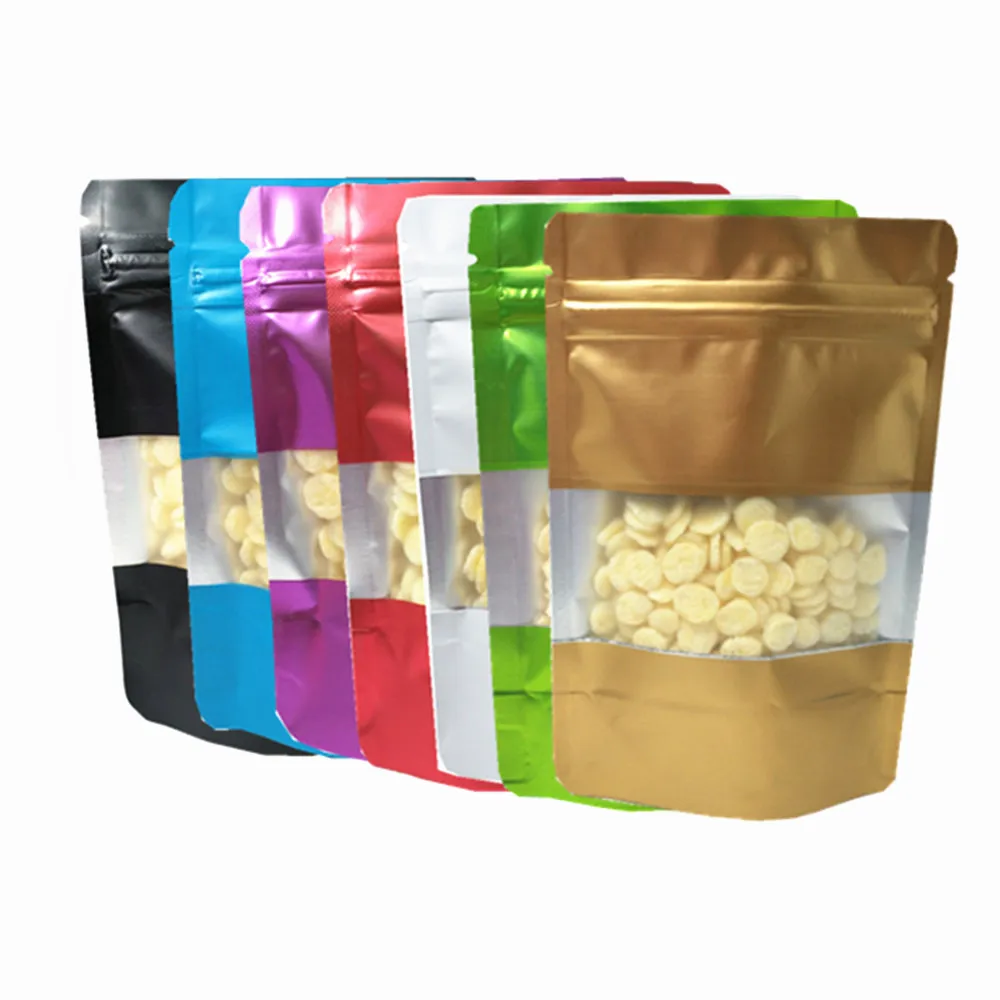 100Pcs 9x13cm Matte Colorful Stand Up Zip Lock Bag Food Package Bags Coffee Tea Storage Bag Frosted Clear Window Pack Zipper Bag