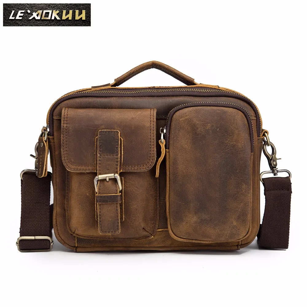 

Quality Original Leather Male One Shoulder messenger bag cowhide fashion Cross-body Bag 8" Pad Tote Mochila Satchel bag 036d