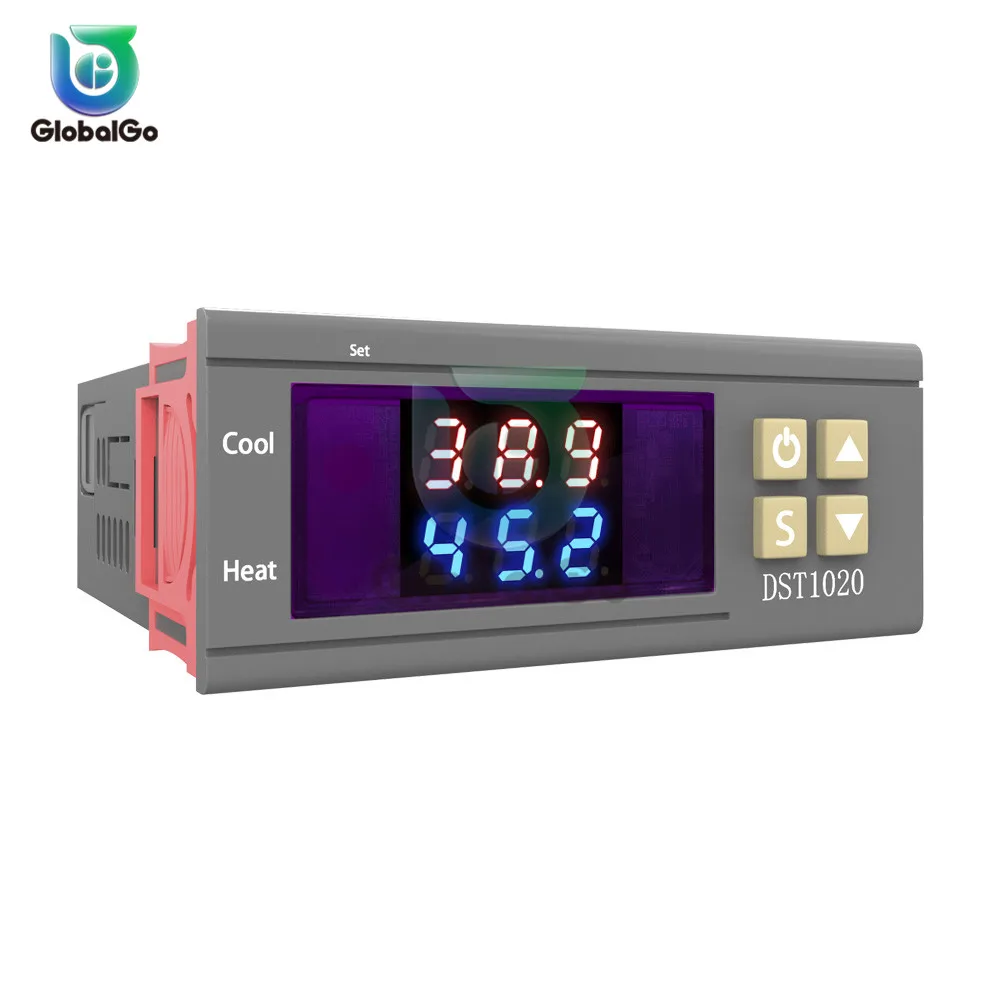 DST1020 Dual Display Thermostat With DS18B20 Temperature Sensor Probe Waterproof Line Thermometer Temperature Controller