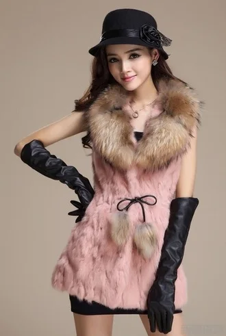 New Natural Rabbit fur vest with racoon fur collar Women Rabbit Fur coat winter fur jacket big size Free shipping H778