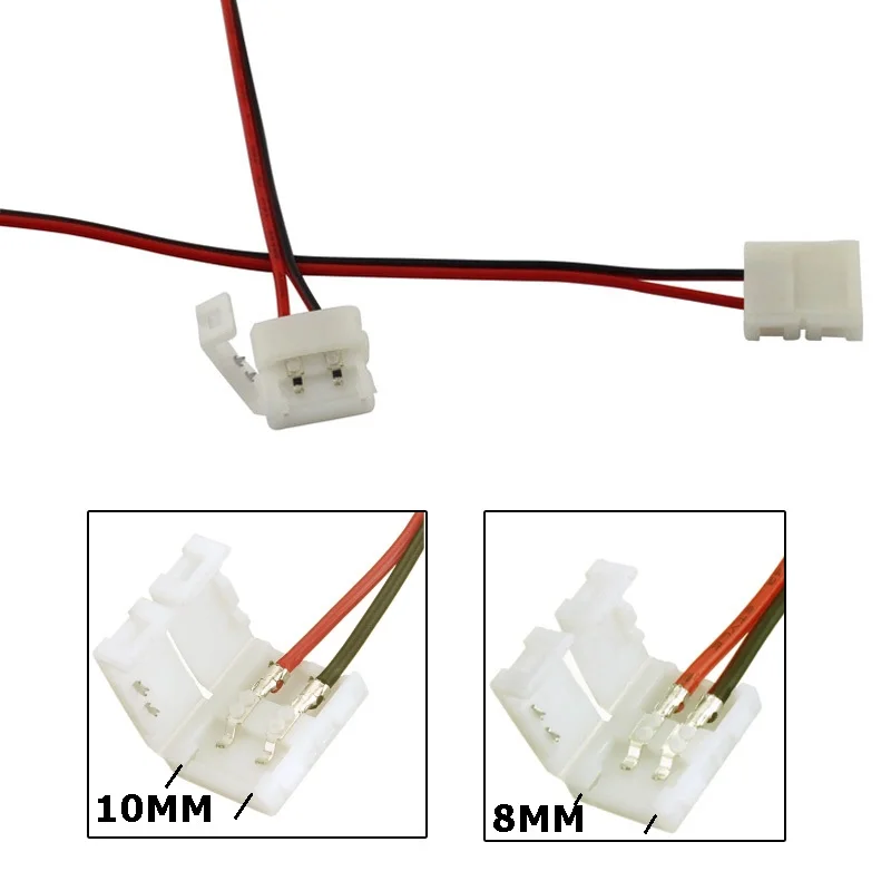 Solderless LED Strip Connector 2Pin 8MM 10MM Free Welding Quick Connector with 15CM Wire for Single Color 2835 5050 LED Strip