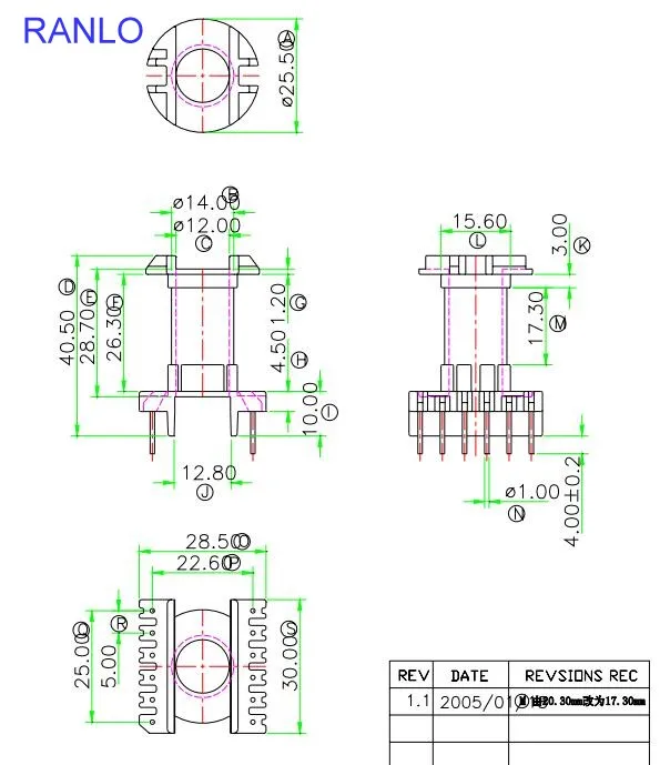 EC35/21/11 ER35/21/11 Vertical 6+6pin Transformer Frame Bobbin Coil Former PC40 Ferrite Core