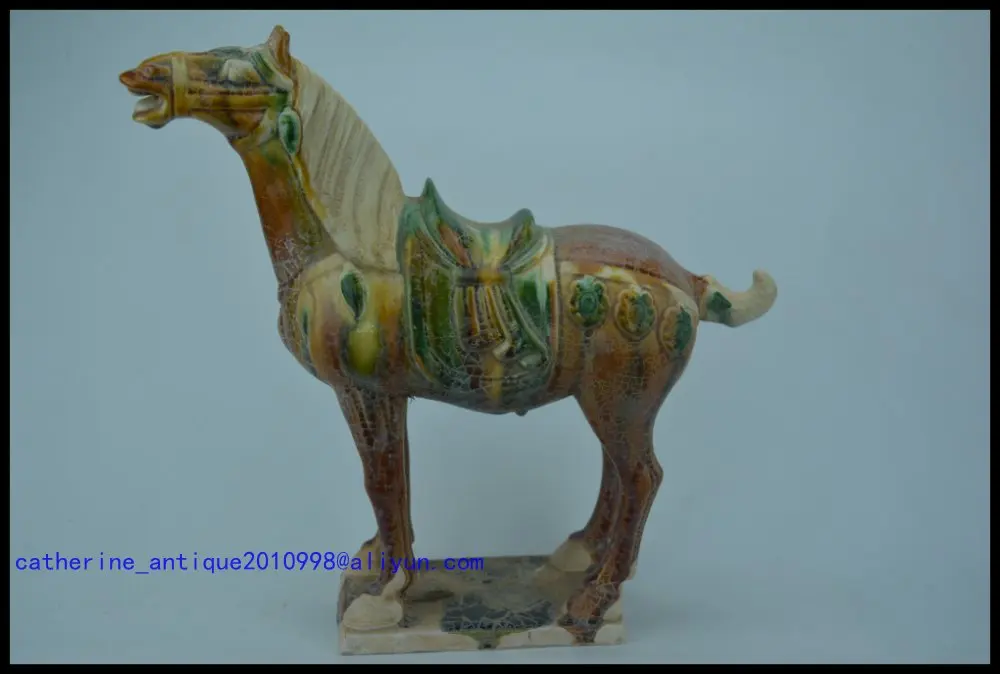 Collectable Tang Dynasty(618--907) Chinese Pottery *Horse Three Color *San Cai*,Sky shouts,Free shipping