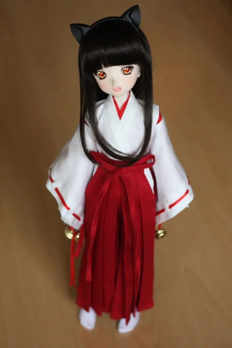 [wamami] 3pcs Wihte&Red Inuyasha Kimono Miko Anime Suit 1/4 MSD 1/6 1/3 SD DZ Doll BJD Dollfie