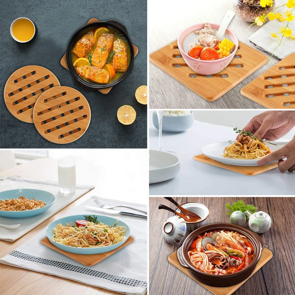 Pack Bamboo Trivet Mat Hot Pot Holder Pads