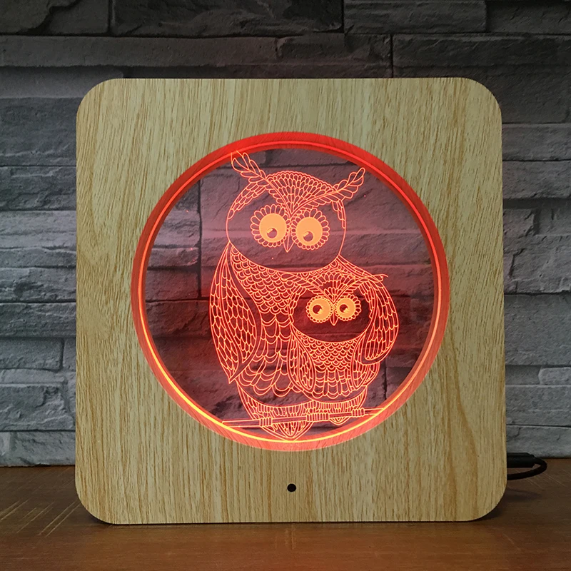 Owl Family Cute Animal 3D LED Plastic Night Light DIY Customized Lamp Table Lamp Kids Colors Gift Home Decor DropShipping 2410