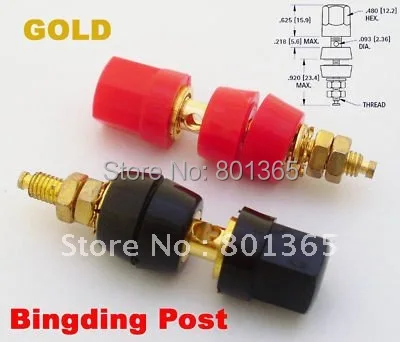 Free shipping  30pcs Standard Hex Head Gold Binding Post Banana Jack 50mm Red and Balck