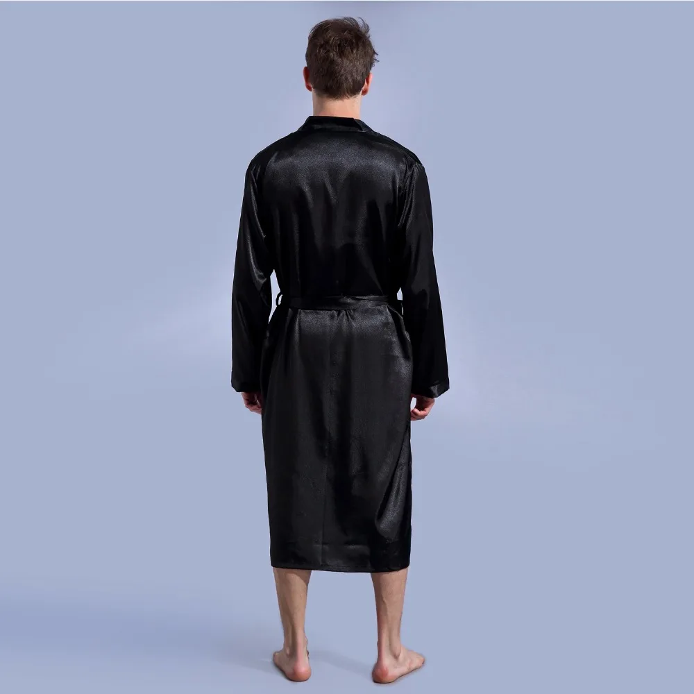 Black Long Sleeve Chinese Men Rayon Robes Gown New Male Kimono Bathrobe Sleepwear Nightwear Pajamas S M L XL XXL