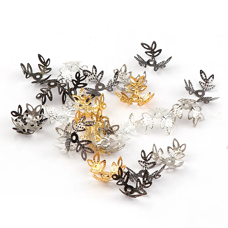 10mm Vintage Filigree Metal Three-Leaf Hollow Flower Spacer Beads End Caps Pendant DIY Charms Connectors Jewelry Findings