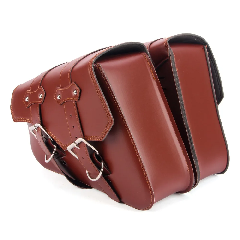 2 Pcs Motorcycle Left & Right Retro Brown PU Leather Luggage Side Saddle Bag Toolbox for Harley Sportster XL883 XL1200