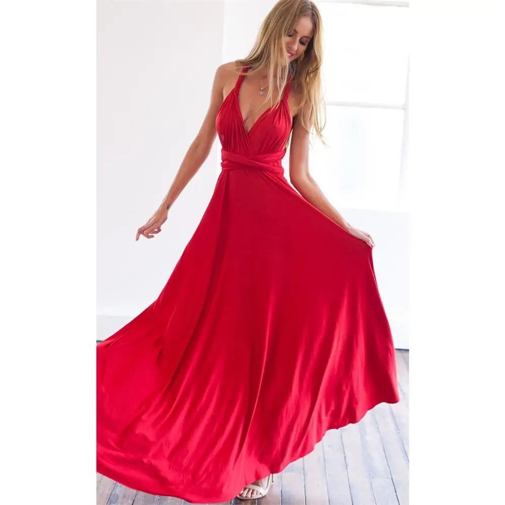 Summer Sexy Long Dress 2021 Bridesmaid Multi Way Wrap Convertible Maxi Red Dresses Strapless Hollow Out Party Bandage Vestidos