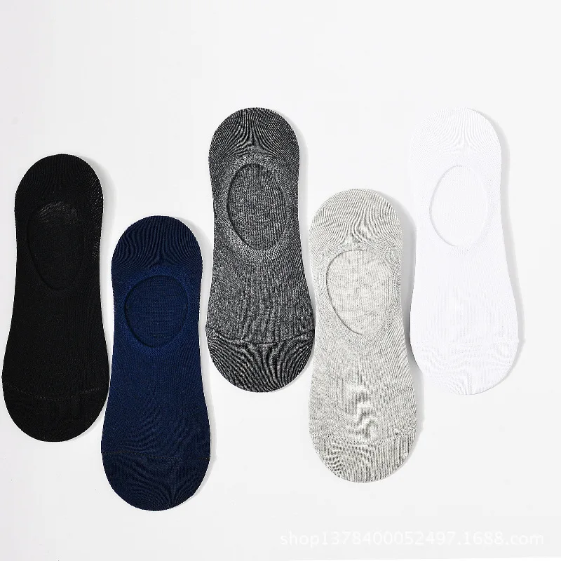 5 Pairs/Lot New Cotton Men Invisible Socks Men Sock Slippers Silicone Soft Breathable Sweat absorpt Anti-skid Solid Summer Socks