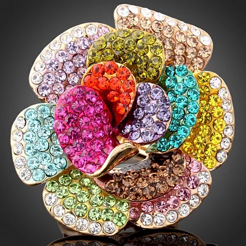 Chran Brand Accessories Fashion Flower Wedding Rings for Women Gold Color Shining Crystal Rings Jewelry Ladies Gift