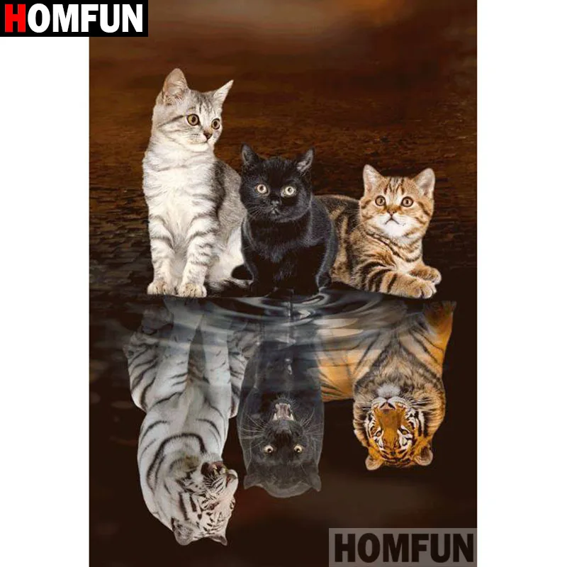 

HOMFUN Full Square/Round Drill 5D DIY Diamond Painting "Animal cat tiger" Embroidery Cross Stitch 3D Home Decor Gift A18380