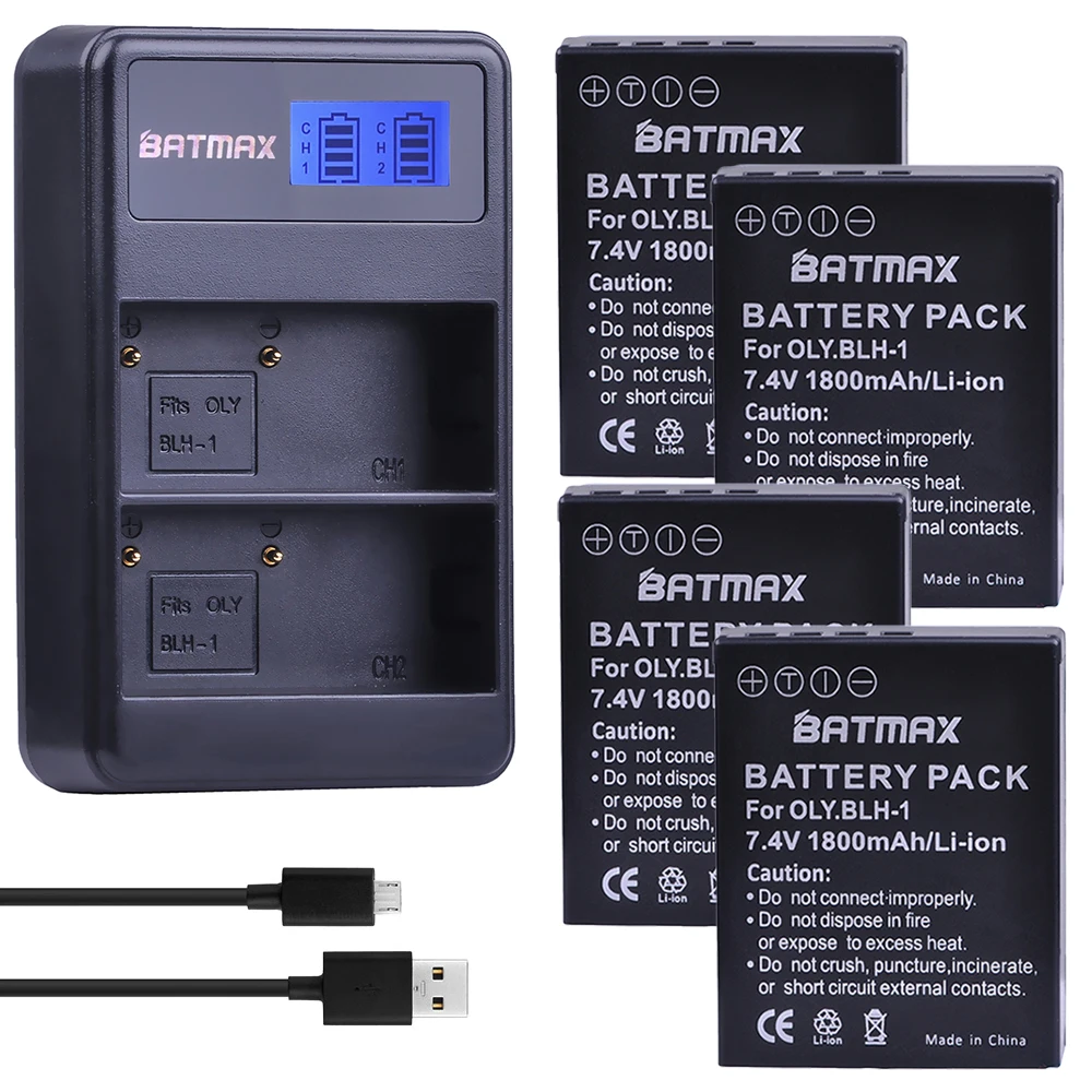 

Batmax 4pc BLH-1 BLH1 Li-ion Battery+LCD Dual USB Charger for Olympus E-M1 Mark II Camera