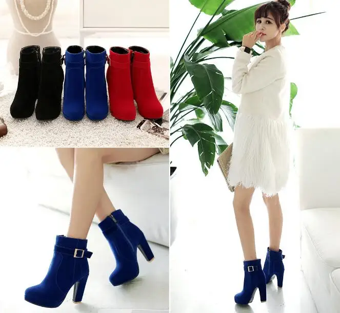 Fashion Red High Heels Women Ankle Boots Lace Up Fall Winter Platform Ladies Boots Large Size Fashion Shoes Black blue Large siz