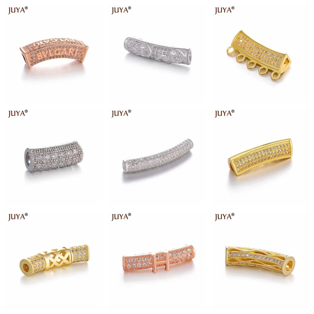 jewelry making supplies Micro Pave 3A Zircon Crystal Copper curved tube beads charms connectors For Jewellery Making accessory