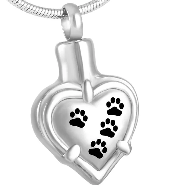 IJD8531 Top quality Pet memorial ashes urn necklace stainless steel Paw Print Heart cremation keepsake jewelry pendant