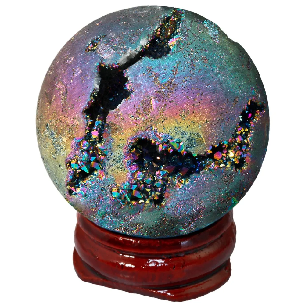 TUMBEELLUWA Titanium Coated Druzy Geode Sphere,Crystal Quartz Agate Gem Stone Egg/Ball,Sculpture Figurine Healing