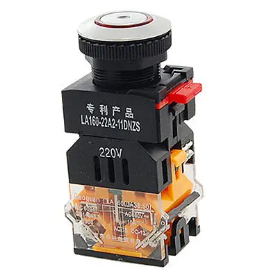 

AC 220V Red Light Indicator Latching Push Button Switch Lock 22mm 7/8" 1 NO 1 NC