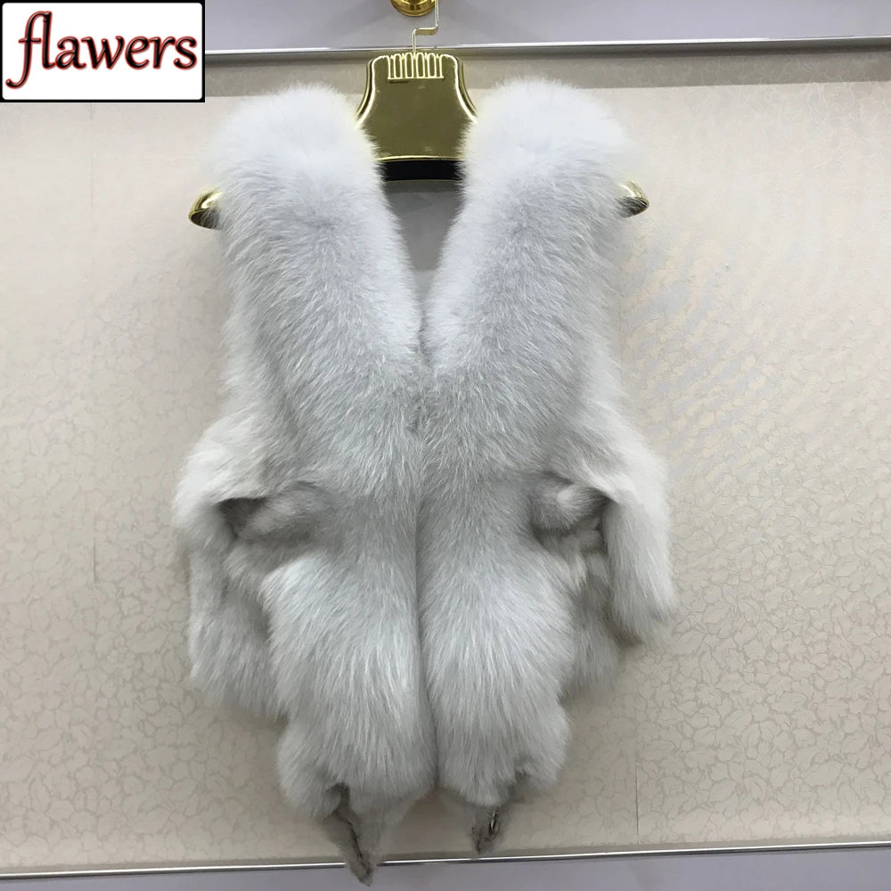 2024 Hot Sale Women 100% Genuine Real Fox Fur Vest Natural Soft Fox Fur Sleeveless Jacket Lady Quality Warm Real Fox Fur Gilet