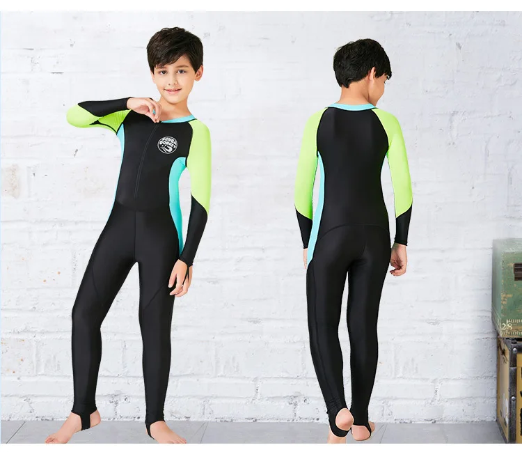 Boys Full Body Quick-Dry One Piece Scuba Neoprene Wetsuits Keep Warm Long Sleeves Surfing Rash Guard Diving Suit Front Zipper