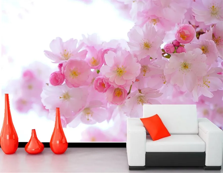 Custom 3d murals papel de parede,Beautiful pink cherry blossoms,hotel restaurant  living room sofa TV wall bedroom wallpaper