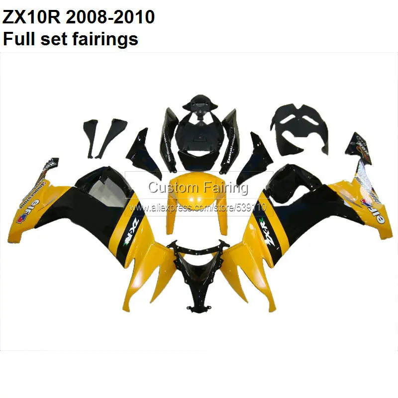 

For Kawasaki Ninja ZX10R 08 / 09 / 10 Yellow fairing kit 100% fit custom fairings +7gifts black Moto No.044