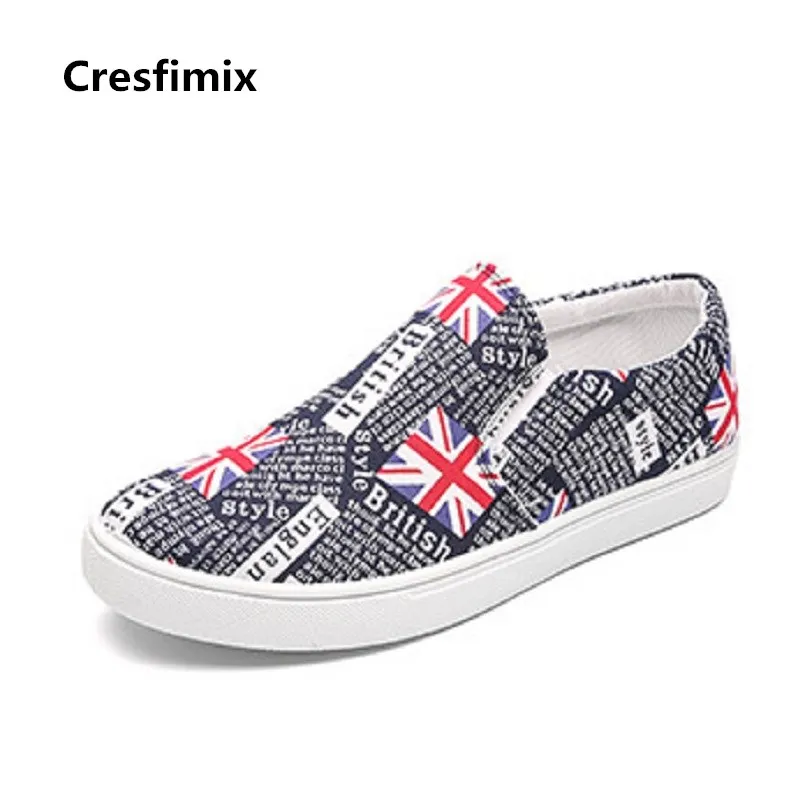 Cresfimix-zapatos de lona con estampado de bandera para hombre, Calzado cómodo de calle, a la moda, para primavera y verano, a2693