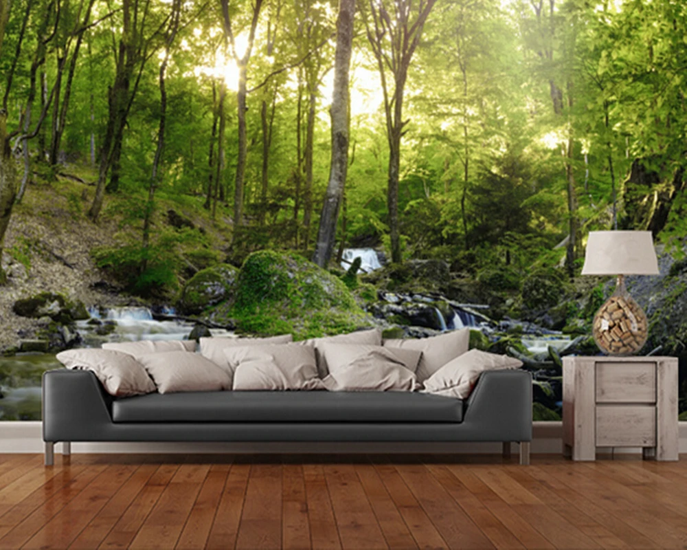 

Custom wallpaper photo landscape. Forest Waterfall 3d wallpaper for living room bedroom wall waterproof PVC papel de parede