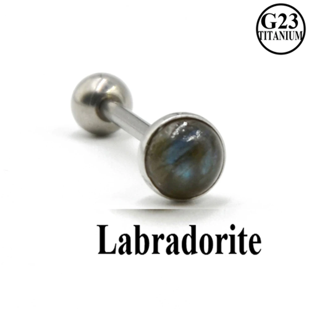 1Piece Titanium Or Steel Barbell Labradorite Tiger Eye White Line Stone Tongue Barbell Ring Body Piercing Tougue Bar Jewelry