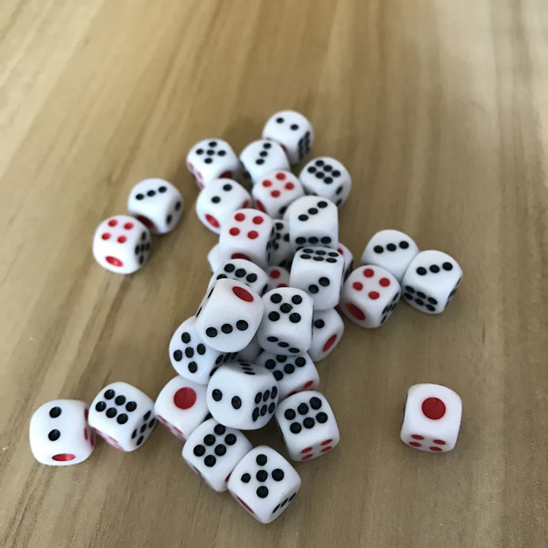 Wholesale 100/200/500/1000/1500PCS 10mm Dice Acrylic White Dice Hexahedron Fillet Red Black Points Clubs KTV Dedicated Dice Set