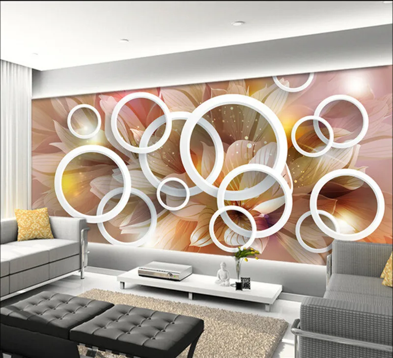 Custom murals, Europe type 3d circle pattern papel de parede,hotel restaurant coffee shop living room TV wall bedroom wallpaper