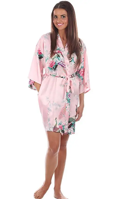 Sexy Mini Pink Chinese Traditional Women Silk Robe Novelty Kimono Yukata Pajamas Printed Nightgown S M L XL XXL XXXL RB129