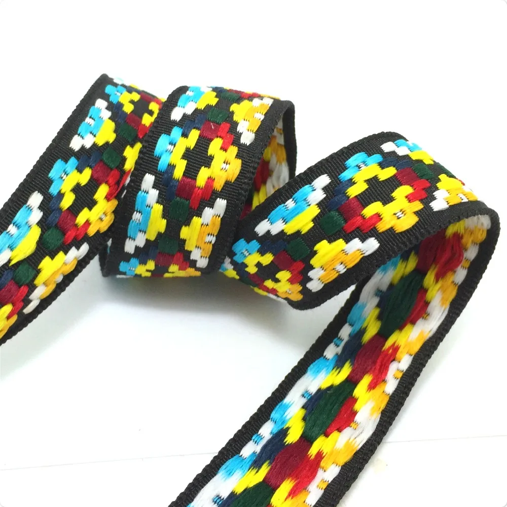 7/8'' 25mm 10yard/lots 100% polyester  Zakka Handmade color geometry Woven Jacquard Ribbon dog chain accessories KTZD1604017