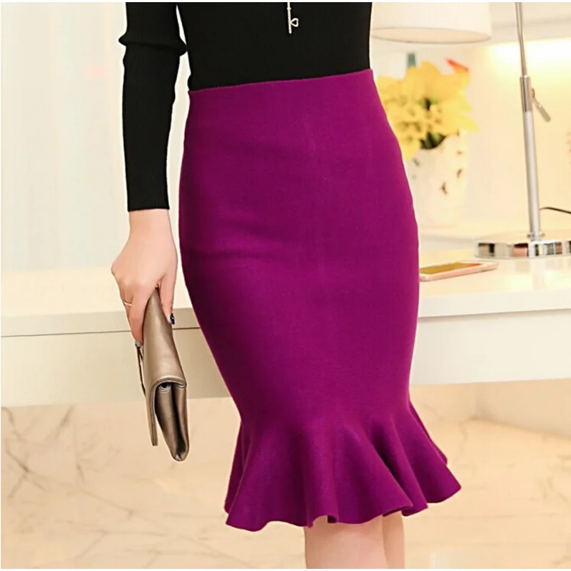 

high waist skirts womens knit Fish Tail ruffles hip Skirt Saias Femininas FS0198