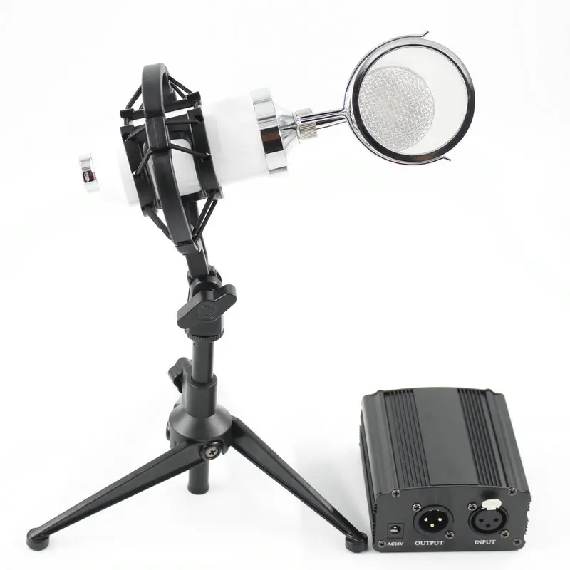 Conjunto completo profissional de refeições bm 8000 microfone condensador + 48v de energia fantasma + suporte de mesa microfone de estúdio de gravação