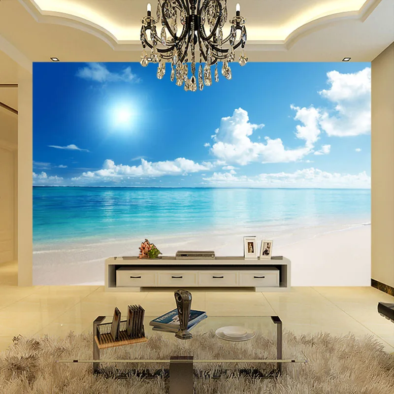 Custom 3D Carta Da Parati Murales A Sud Est Asia Paesaggio di Mare di Sole Spiaggia, Acqua Naturale Murale Carta Da Parati Papel De Parede 3D Quarto