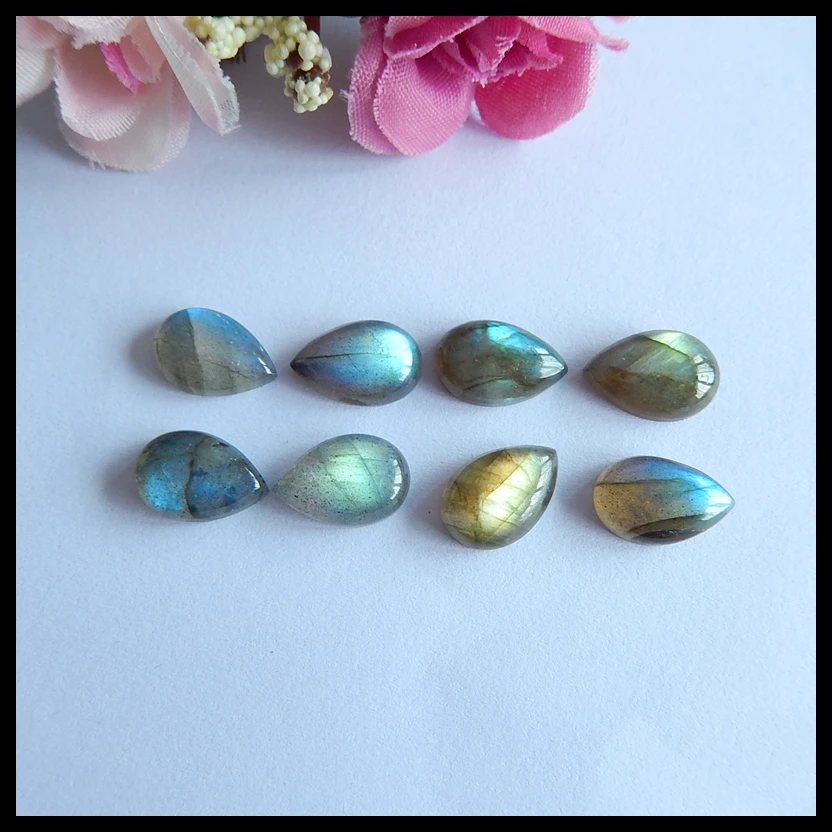 6PCS Labradorite Teardrop Cabochons Lot, Natural Stone for DIY Earrings, Necklace, Bracelet