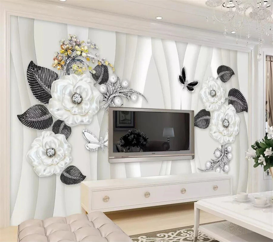 wellyu papel de parede Custom wallpaper Pure white roses love jewelry background wall papers home decor tapety 3d behang