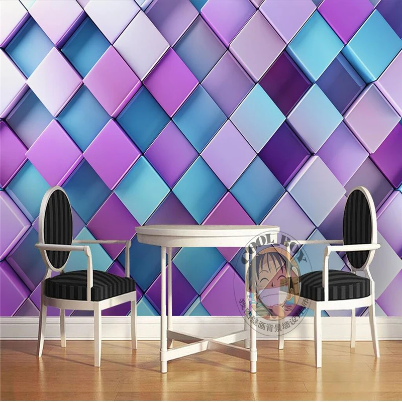 beibehang  custom wallpaper purple fantasy KTV dynamic geometric square square diamond background,wallpaper for walls 3 d