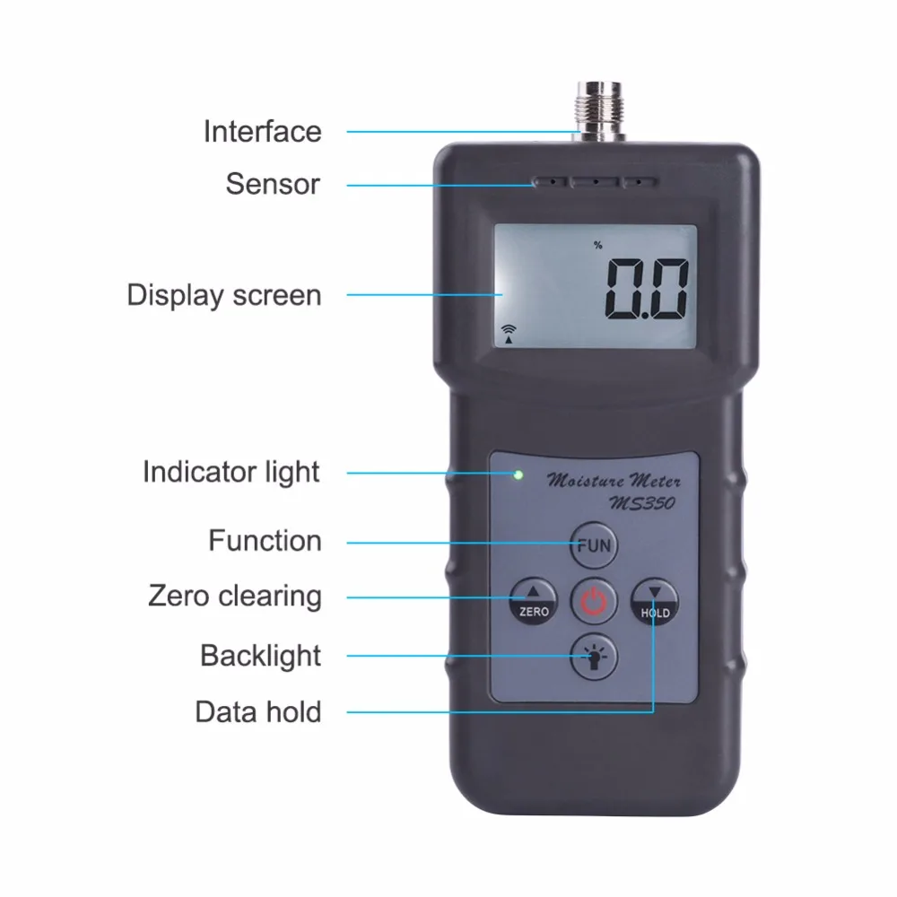 yieryi Moisture Meter MS350 Measuring Range 0-80% Portable Digital Capacitive Chemical raw materials Moisture Meter