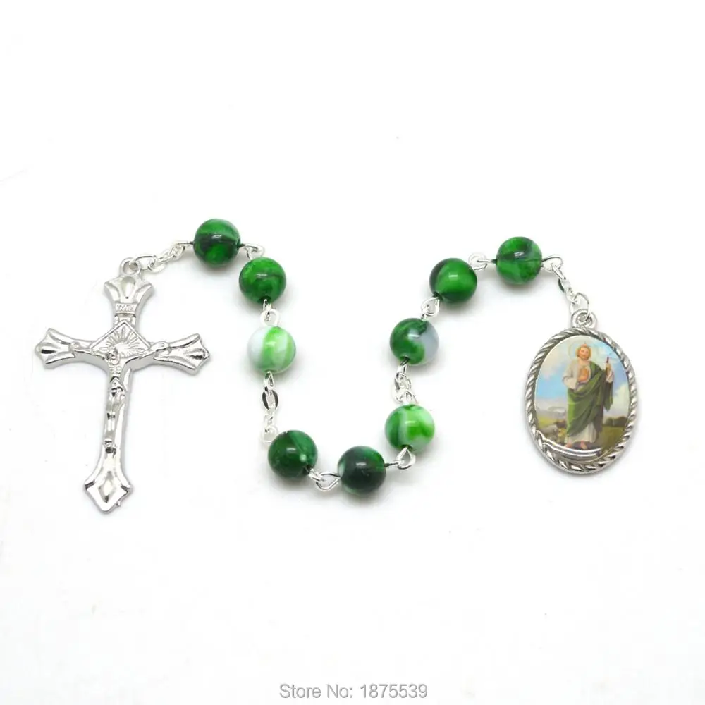 Green Round Acrylic Bead St Jude Rosary Chaplet