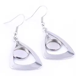 10pcs 8mm 10mm Cabochon Earring Base with triangle frame Stainless Steel blank bezel trays diy hooks materials for making