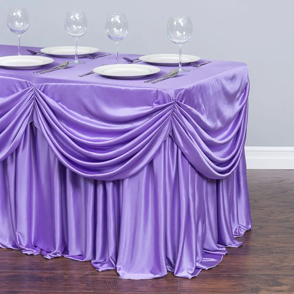 

6 FT. DRAPE CHIFFON ALL-IN-1 TABLECLOTH/PLEATED SKIRT WHITE ICE SILK TABLE SKIRT FOR WEDDING PARTY BANQUET