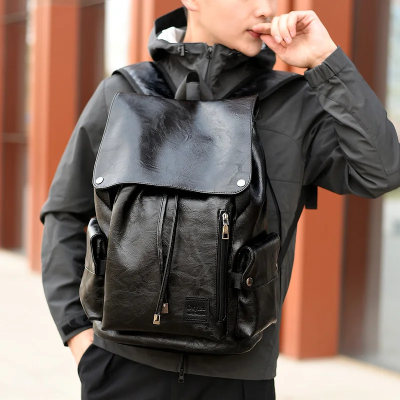 New Fashion Soft Leather Casual Backpack For Teenager Boys Men Travel Casual School Bag Backpack Preppy College Mochila Male